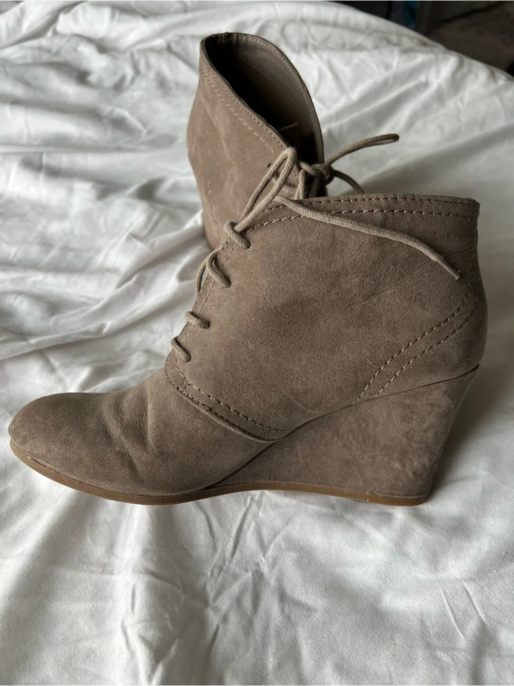 Arizona Jean Company Taupe Lace-Up Wedge Ankle Boots